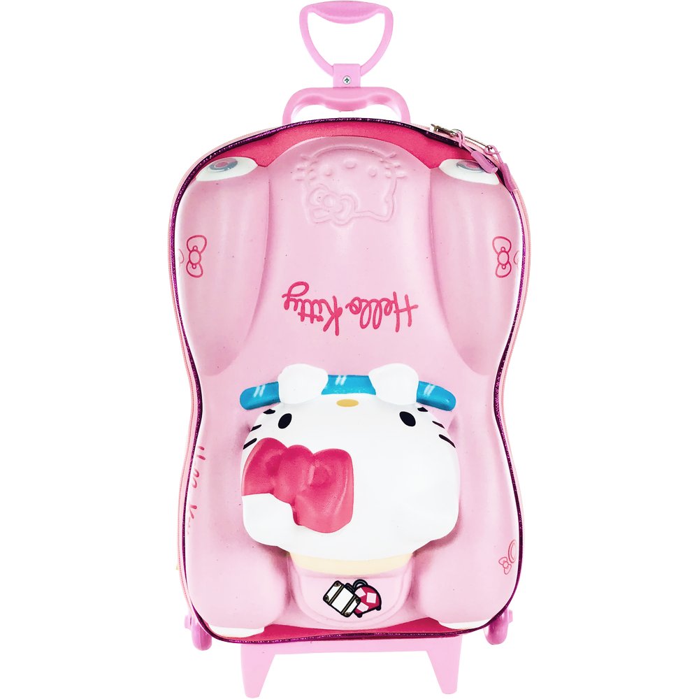 Mala Infantil Hello Kitty 3D com Rodinhas Rosa Resistente e Leve para Viagem Escolar