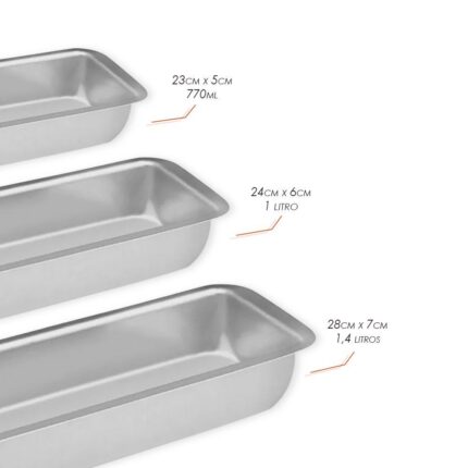 Conjunto de Formas para Pães 3 Peças Antiaderente Retangular Silicone Tamanho 20x10 cm