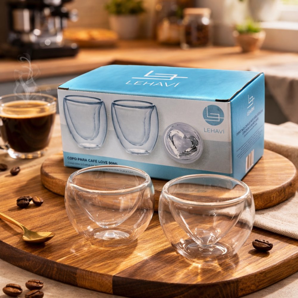 Conjunto Dois Copos Café Borossilicato Love Coração 90ml - Imagem 4