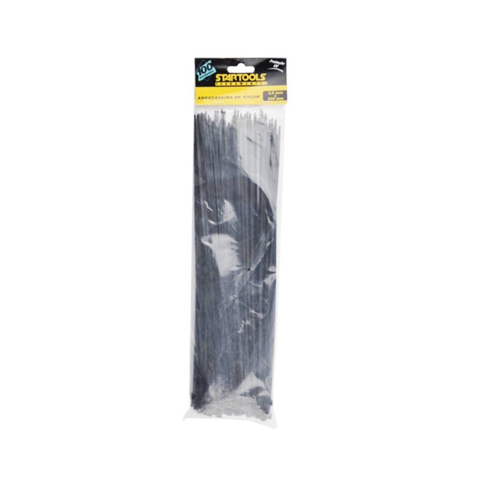 Abraçadeira de Nylon 30cm x 3,6mm Preta com 100 Unidades - Fixação Resistente e Durável