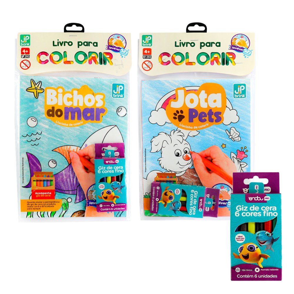 Livro para Colorir Infantil com Caixa de Giz de Cera Sortido 6 Unidades Diversão Educativa - Imagem 4