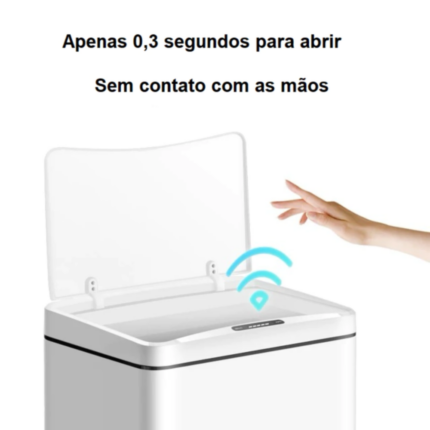 Lixeira Automática Retangular 40 Litros Aço Inox Sensor Presença Cozinha Banheiro Branca