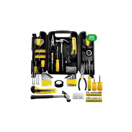 Jogo de Ferramenta com Maleta 200 Peças Kit Completo Profissional Aço Carbono Preto