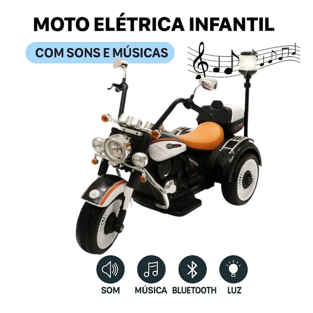 Moto Elétrica Infantil 12V Chopper Branca com Sirene e Rodas de Borracha - Veículo Criança - Imagem 6