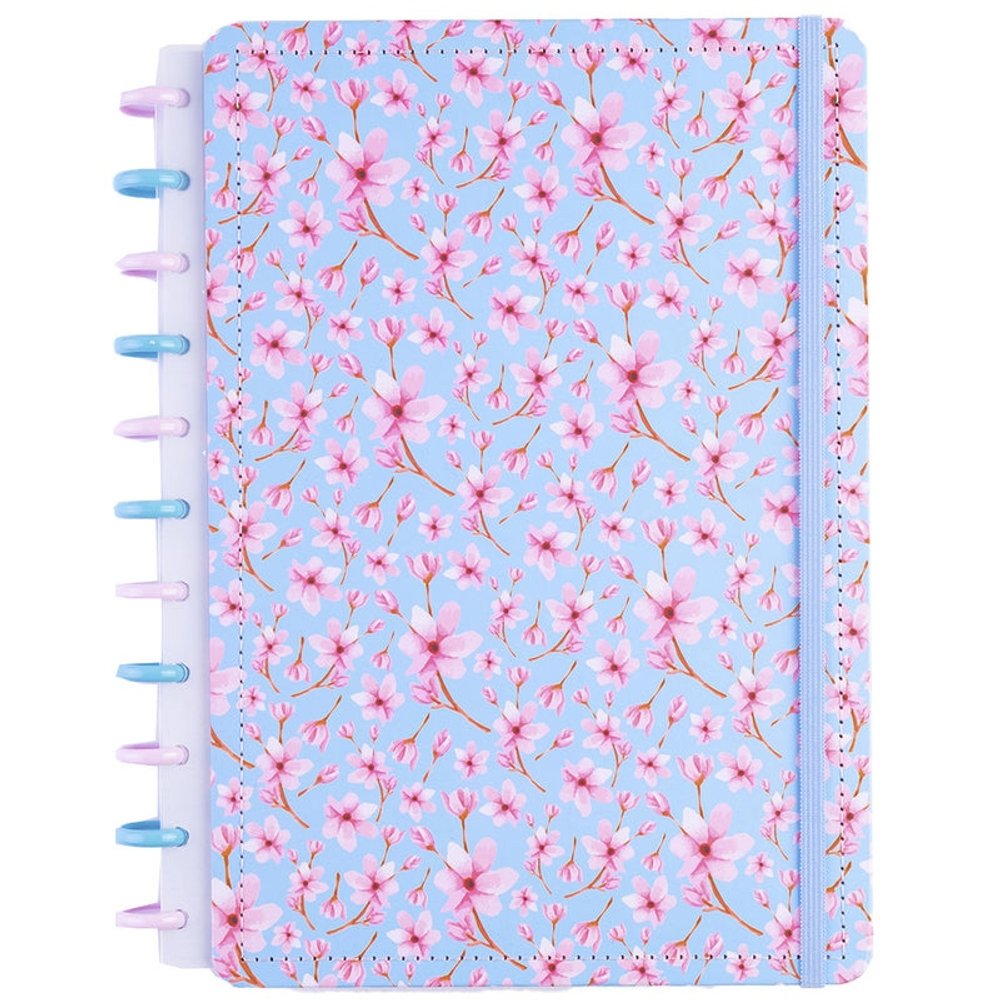 Caderno Disko Cerejeira Grande G Capa Dura Disco Reposicionável Floral