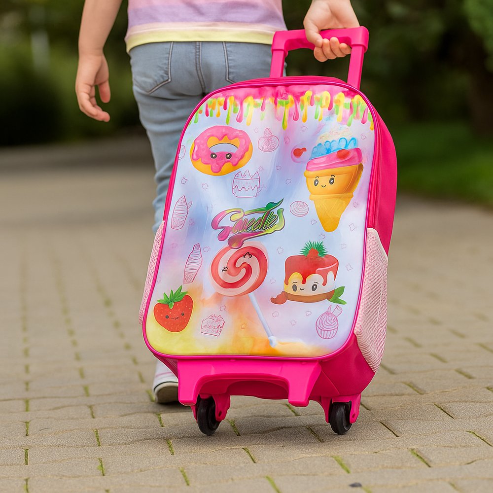 Mochila de Rodinhas Infantil Sweeties Rosa 16" Escolar Escolaridade Leve Resistente - Imagem 5