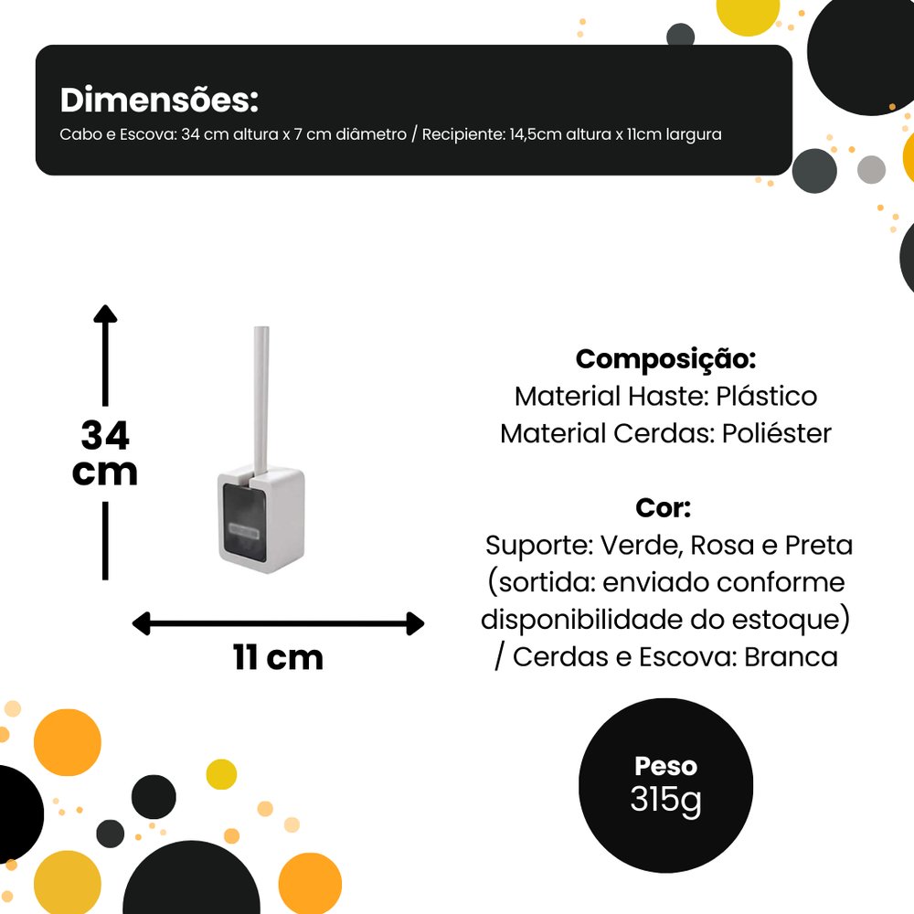 Escova Sanitária Plástico com Suporte Sortida Cerdas Resistentes Limpeza Eficaz Banheiro - Imagem 7