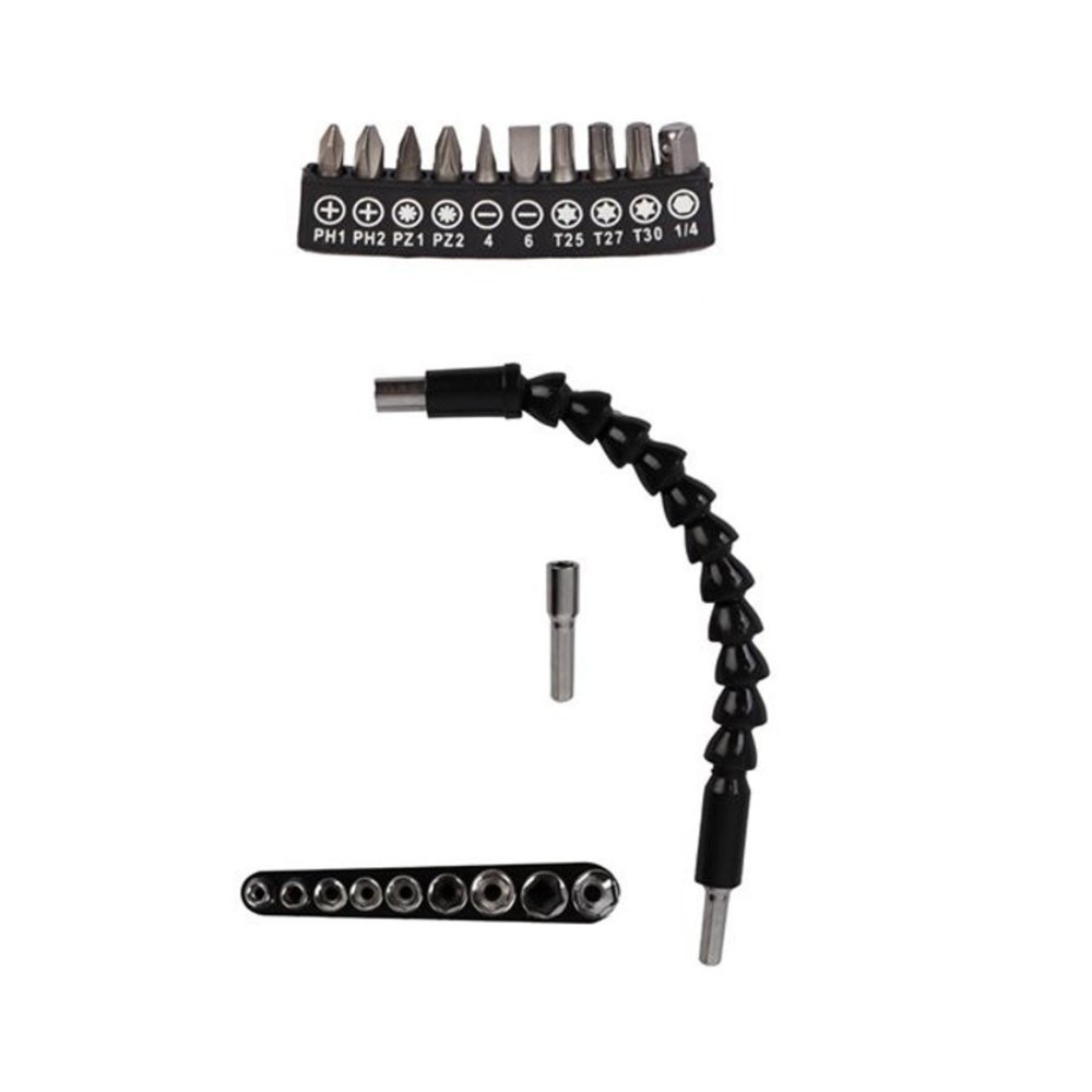 Kit Cabo Extensor Flexível Para Parafusadeira 21 Peças com Bits Soquete Ferramentas Conjunto - Imagem 3