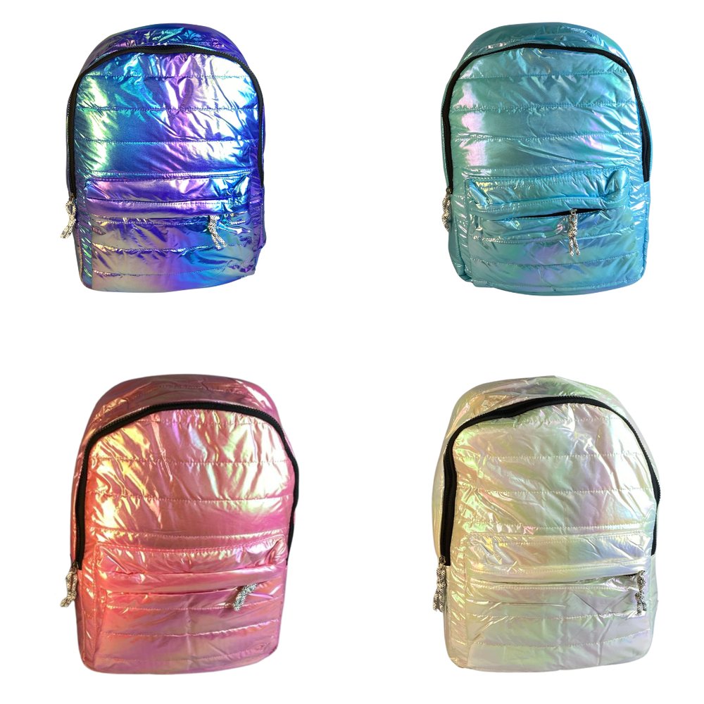 Mochila Holográfica Metalizada Sortida PVC Resistente Escolar Universitária 16L - Imagem 5
