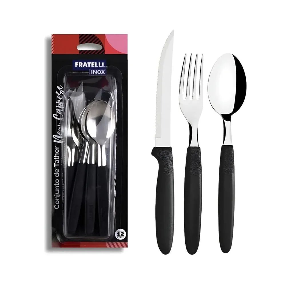 Conjunto talheres 12 peças de inox /Preta - Imagem 3