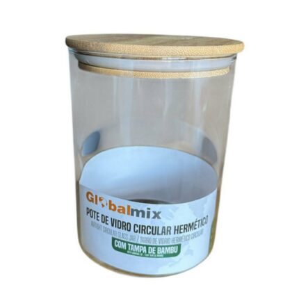 Pote de Vidro Hermético Circular 800ML Multiuso com Tampa de Bambu Vedação Perfeita