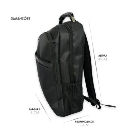 Mochila para Notebook Reforçada Impermeável 15,6 Pol Preto com Compartimento para Laptop e Acessórios
