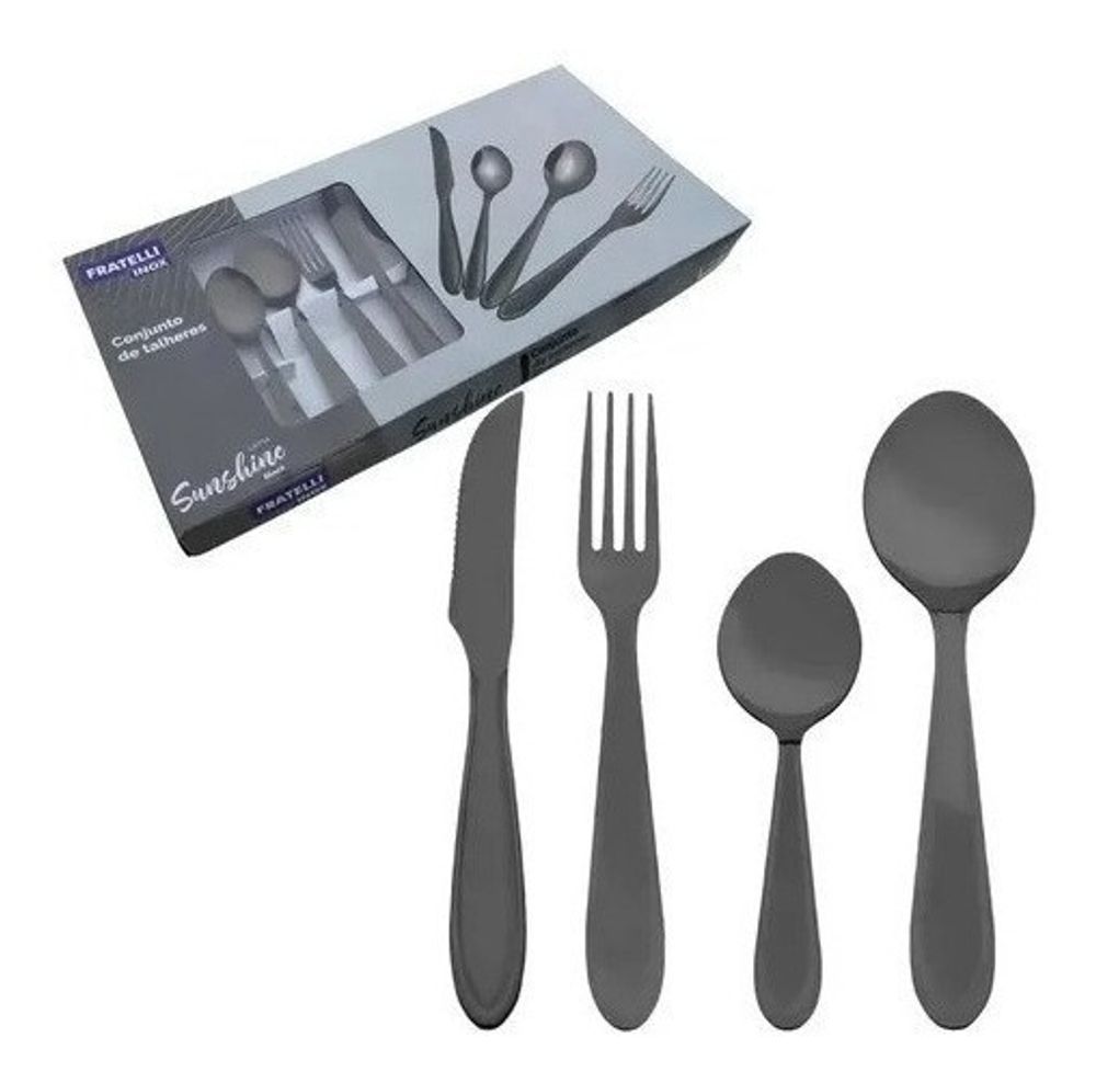 Faqueiro Jogo Talheres Black Aço Inox 24 Peças Sunshine - Imagem 2