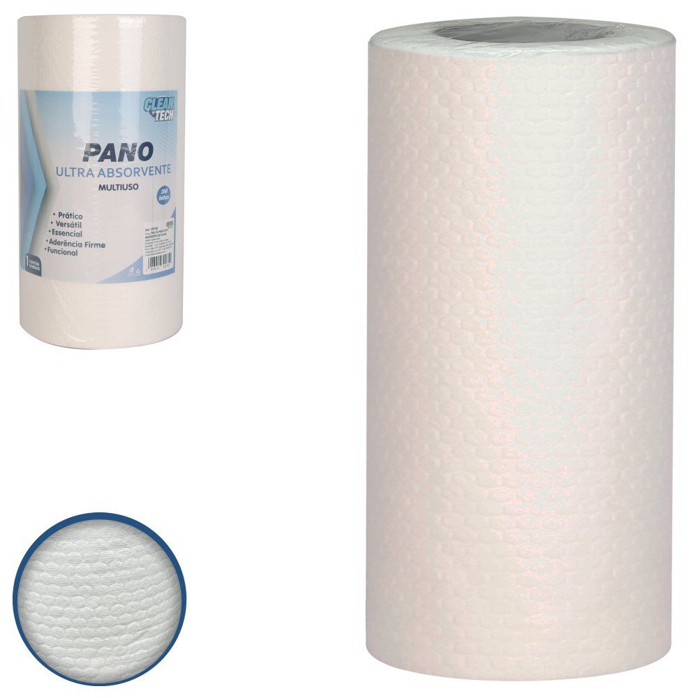 Rolo de Pano Ultra Absorvente Multiuso 200 Folhas com Alta Absorção para Limpeza Doméstica e Profissional - Imagem 3