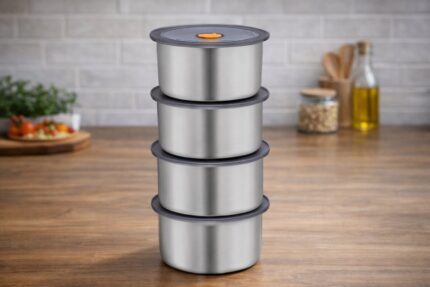 Conjunto 4 Potes Herméticos Redondo Inox 450ML