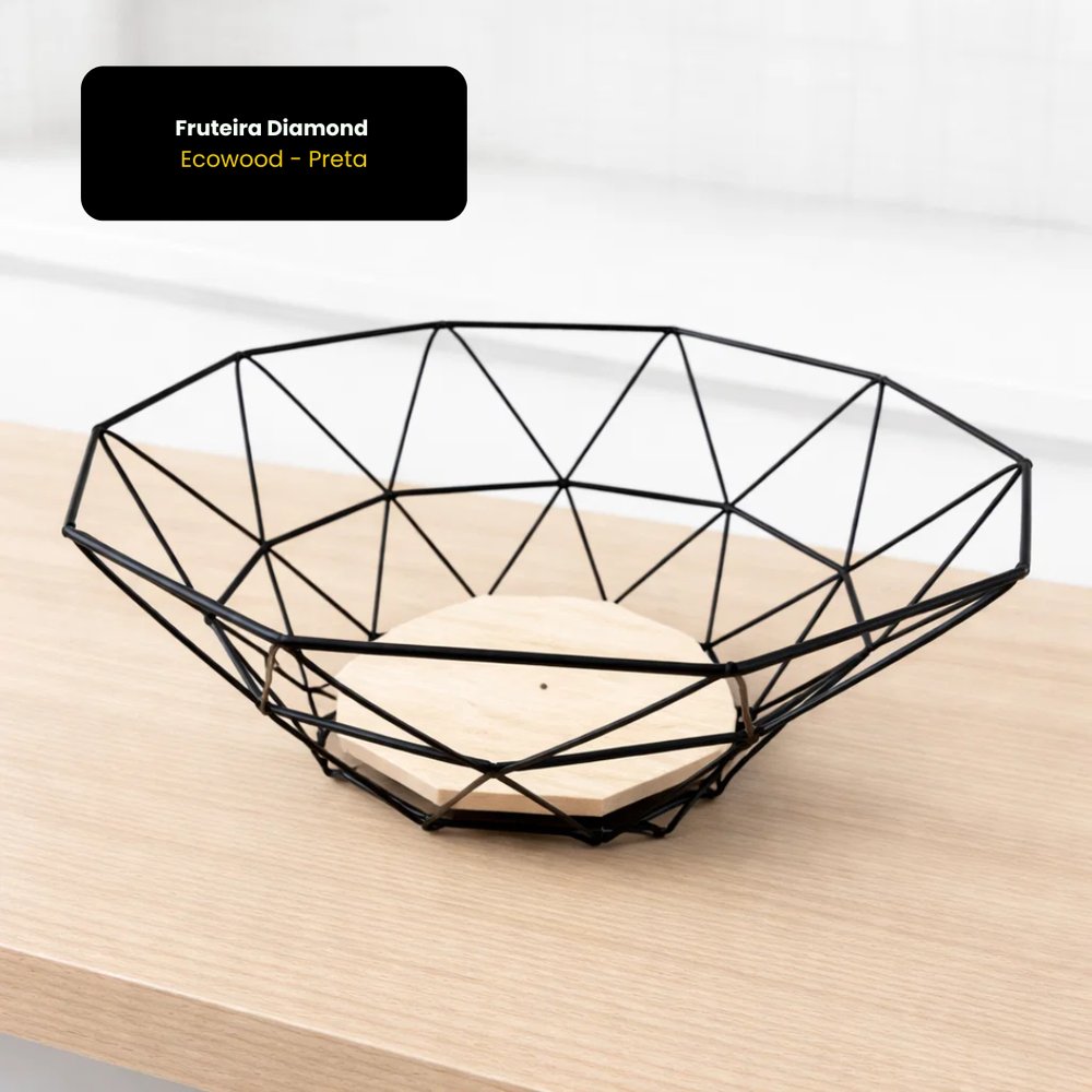 Fruteira Diamond Ecowood Preta 3 Andares Madeira Eco Friendly Organizador Cozinha - Imagem 2