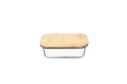 Pote de Vidro Hermético Retangular com Tampa de Bambu 600ml