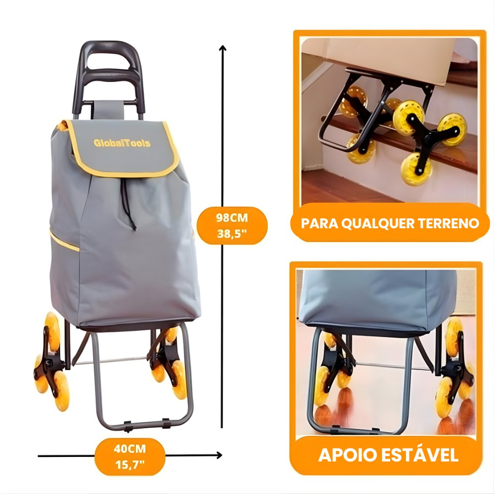 Carrinho de Carga 3 Rodas Sobe Escadas 40Kg Aço Reforçado Compacto Resistência - Imagem 6