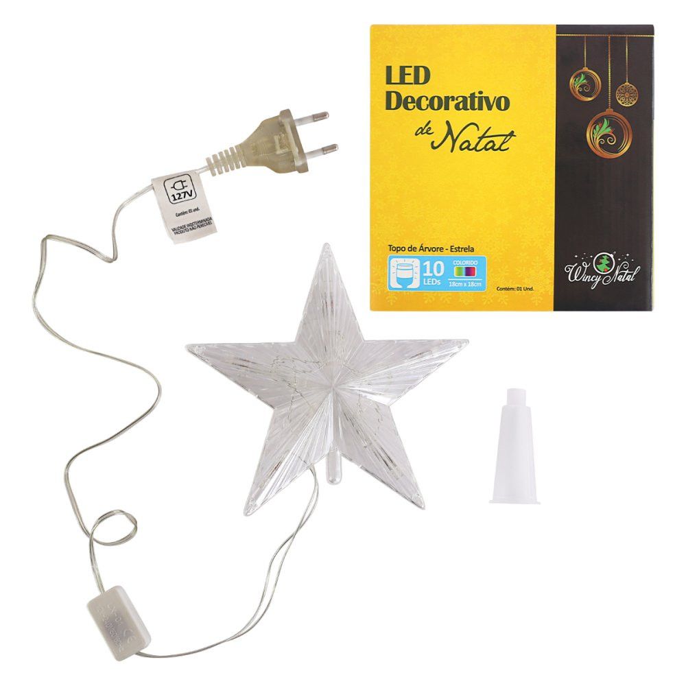 Estrela Ponteira para Árvore de Natal LED Colorida Luzes Decorativas Natalinas Colorido - Imagem 4