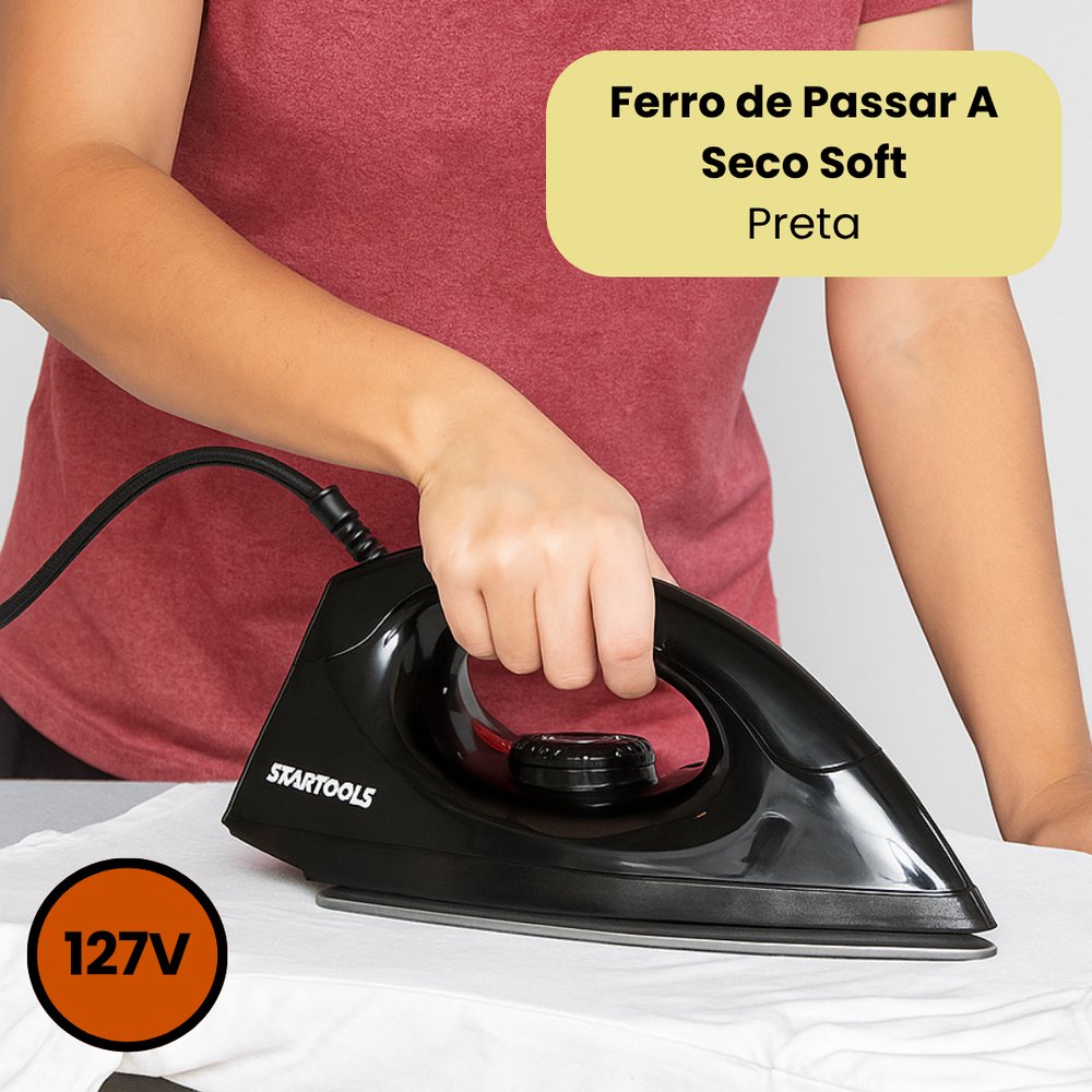 Ferro de Passar a Seco Soft 127V Preto Antiaderrapante Leve Durável Alta Temperatura - Imagem 6