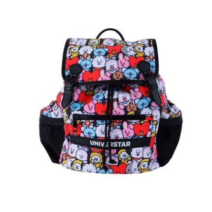 Mochila Infantil BT21 Mochila de Costa Fechamento Tipo Saco Preta Personagens 17L Resistente