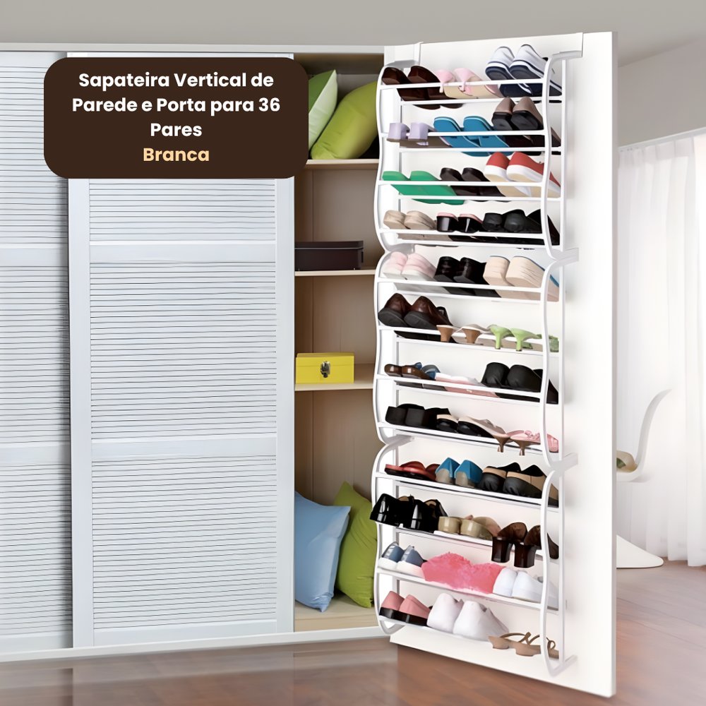Sapateira Vertical de Parede e Porta para 36 Pares - Branca - Imagem 5