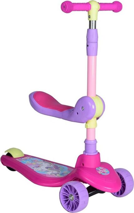 Patinete Infantil 2 em 1 com Assento Rosa Ajustável Rodas Resistentes e Freio Traseiro
