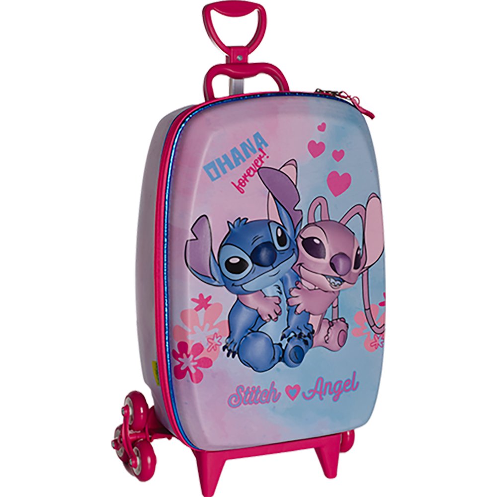 Mala Infantil Stitch e Angel 3D com Rodinhas Multicolorida Resistente e Leve para Viagem - Imagem 2