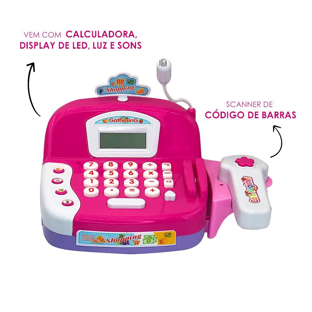 Caixa Registradora Infantil com Luz e Som, Branca, Modelo Educativa com Acessórios, Tamanho Médio - Imagem 4
