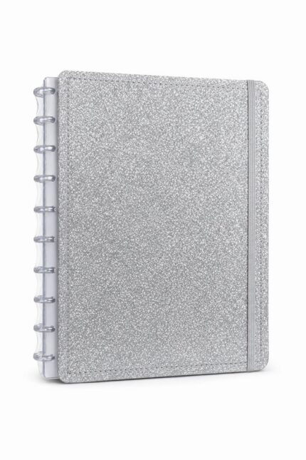 Caderno Disko Grande G Capa Dura Disco Reposicionável Shine Prata