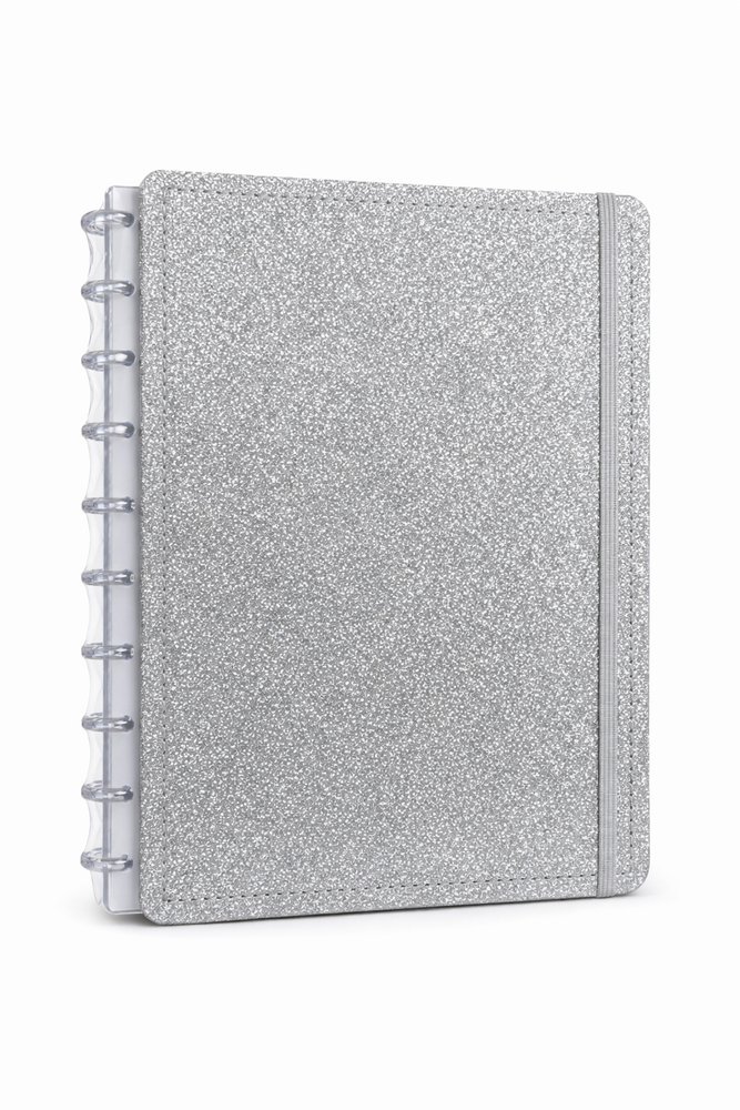 Caderno Disko Grande G Capa Dura Disco Reposicionável Shine Prata