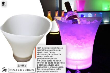 Balde para Bebidas com LED e Caixa de Som Integrada Branco Iluminado Festa Chá Bar