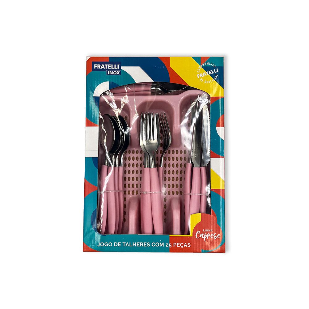 Jogo de Talheres Faqueiro Aço Inox 24 Peças com Gaveteiro Organizadora Cor Rosa - Imagem 5