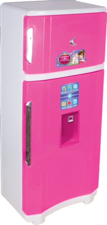 Geladeira Infantil Duplex Rosa Princesa 2 Portas Brinquedo Cozinha Infantil