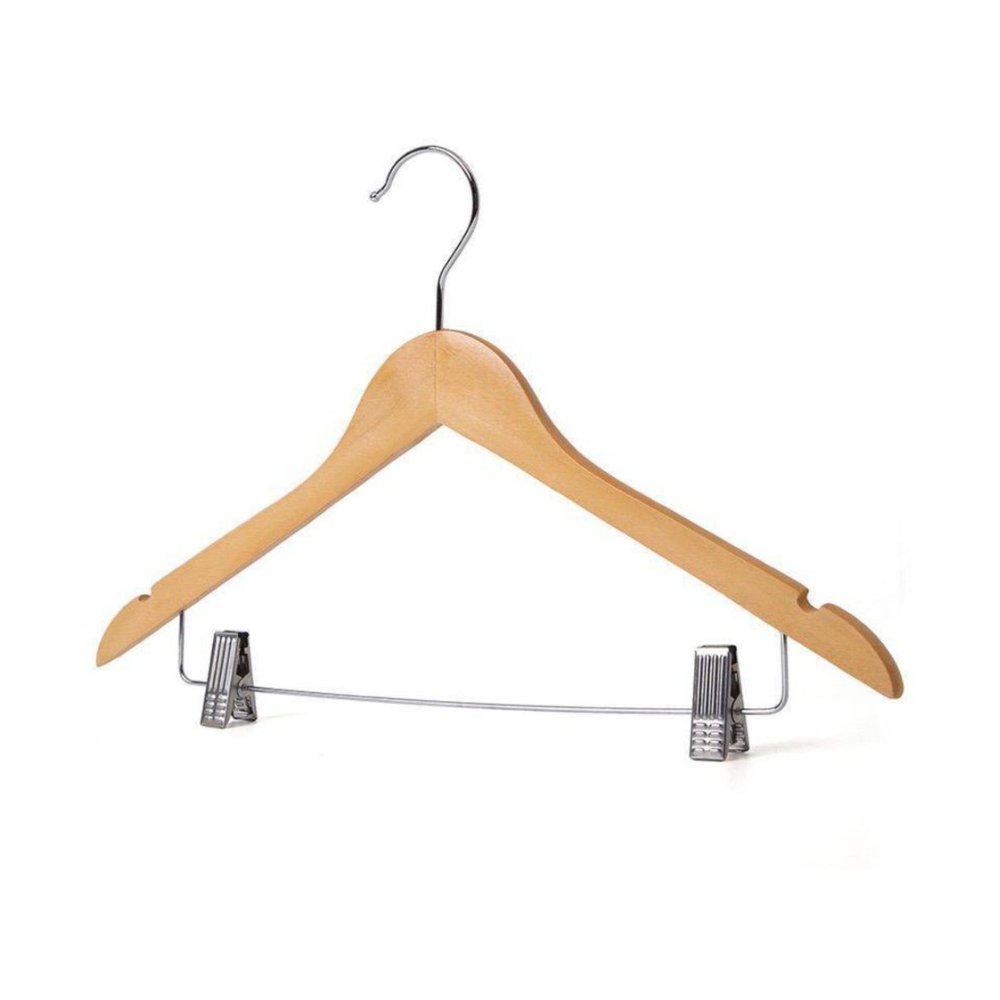 Cabide de Madeira com Presilhas Verniz Natural 40cm para Roupas Calças Saias - Imagem 5