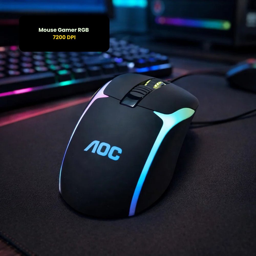 Mouse Gamer RGB 7200 DPI Ergonômico 7 Botões Programáveis Alta Precisão USB Preto - Imagem 4