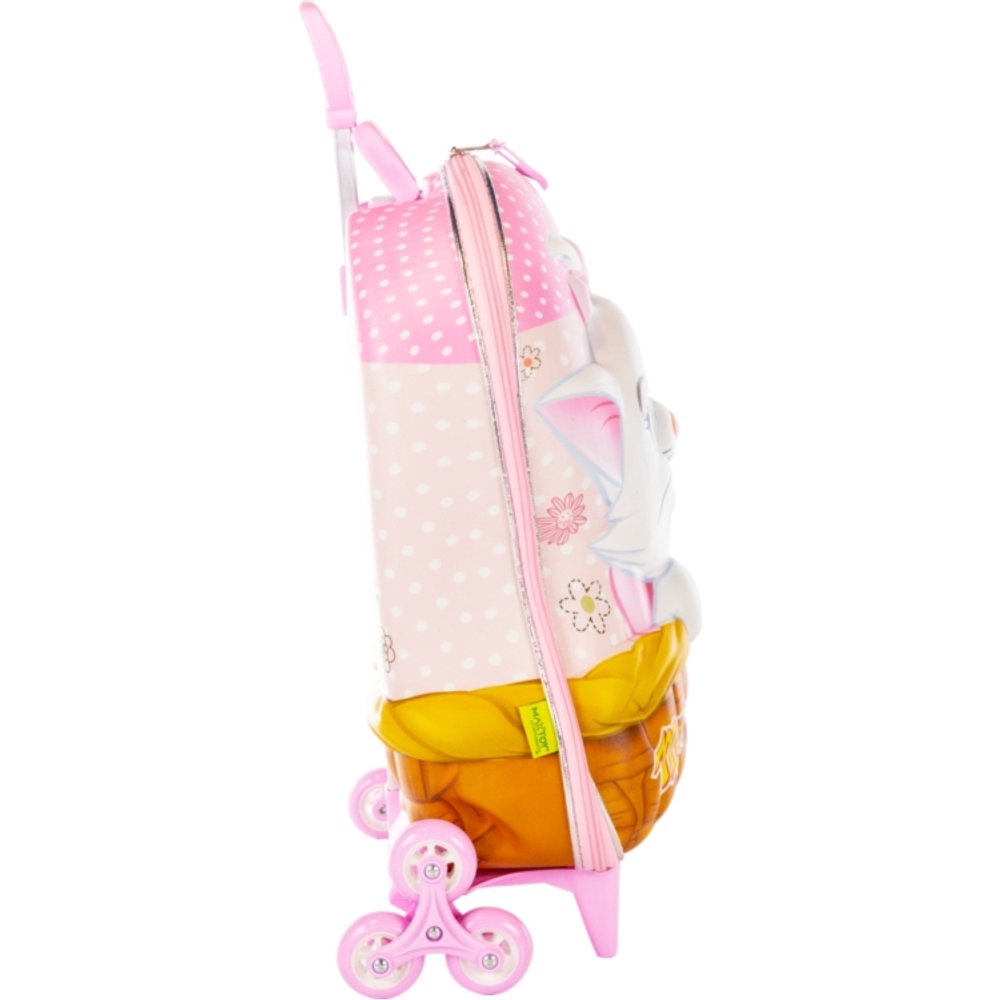 Mala Infantil Gatinha Marie 3D Rosa com Rodinhas Resistente para Viagem Escolar - Imagem 3