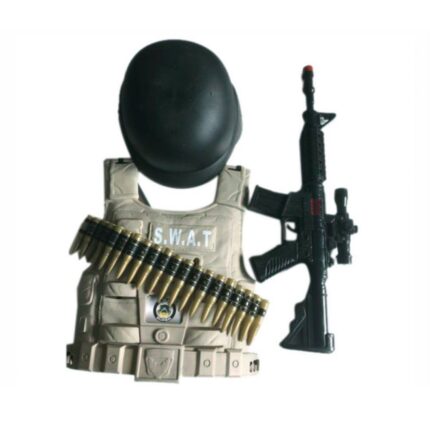 Brinquedo Kit Policial Infantil com Colete Tático Verde Rifle de Brinquedo e Acessórios