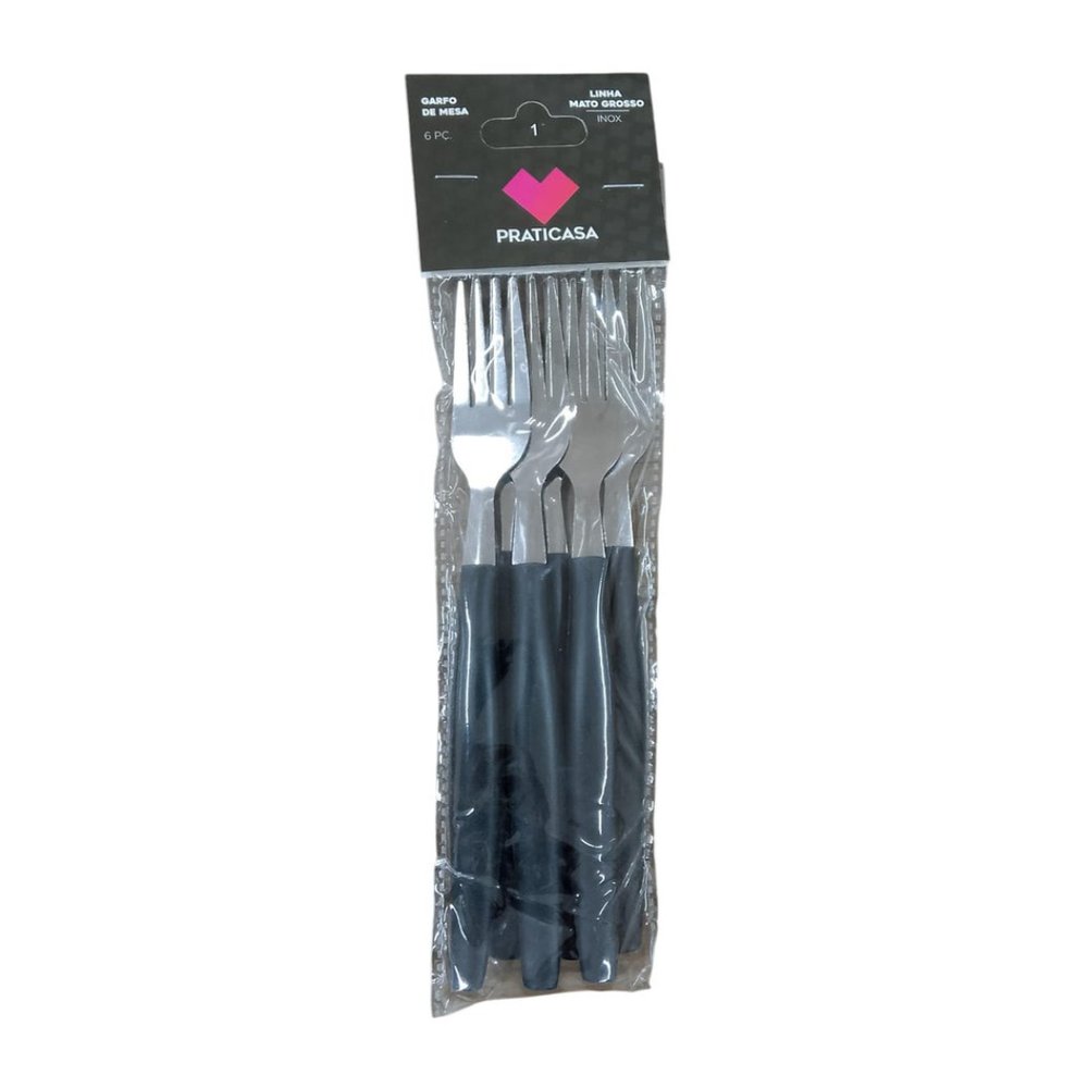 Kit 6 Garfos de Mesa Inox Linha Mato Grosso Cabo Preto Resistente e Antioxidante - Imagem 3