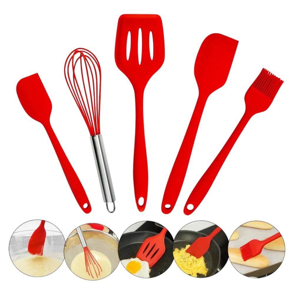 Kit Utensílios de Cozinha Silicone 5 Peças Sortido Resistente Antiaderente - Imagem 5