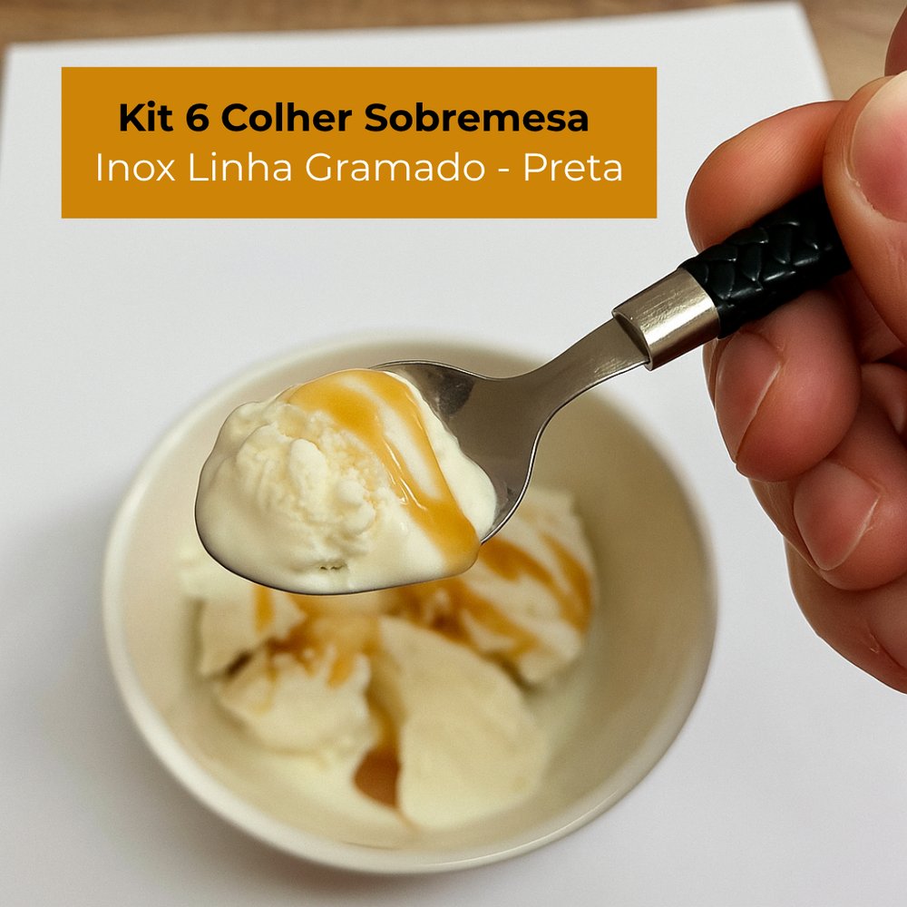 Kit 6 Colher de Sobremesa Inox Linha Gramado Preto Cabo Anatômico Alta Durabilidade - Imagem 5