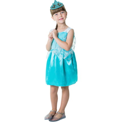 Kit Infantil Fantasia Princesa Brilhante GG Vestido Rosa Tule com Acessórios Festa Aniversário