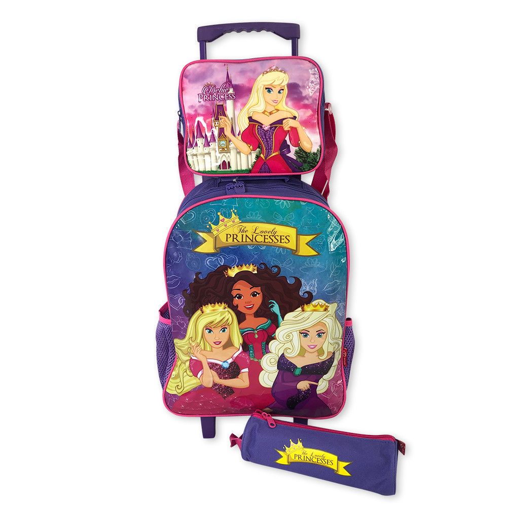Kit Mochila Infantil Escolar Princesas 3 Peças Roxa Resistente Impermeável para Meninas - Imagem 5