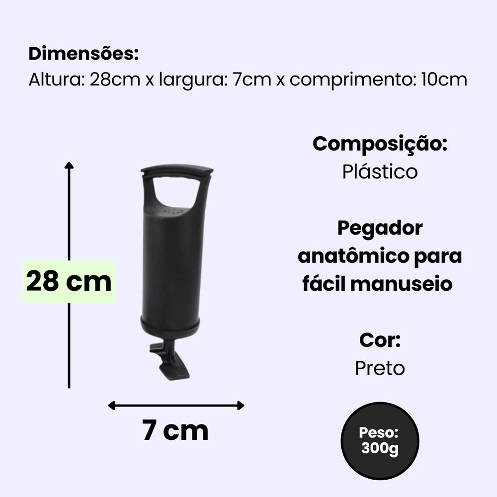 Bomba de Ar Manual Para Infláveis Reforçada 2 Estágios Alta Pressão 120cm - Imagem 5