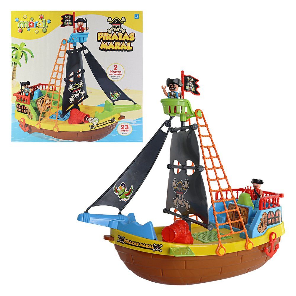 Barco Pirata Infantil com Rodinhas Brinquedo de Madeira para Crianças Decoração Quarto - Imagem 6