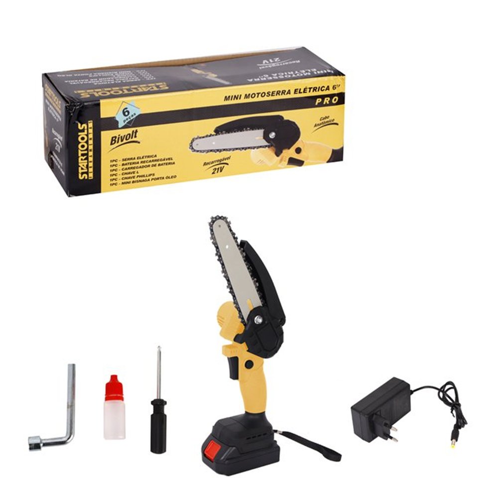 Mini Motosserra Elétrica 6 Polegadas Bateria Recarregável Bivolt Portátil Corte Rápido - Imagem 2