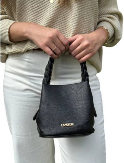 Bolsa Feminina Transversal Preta Alça Trançada Couro PU Média Casual Versátil