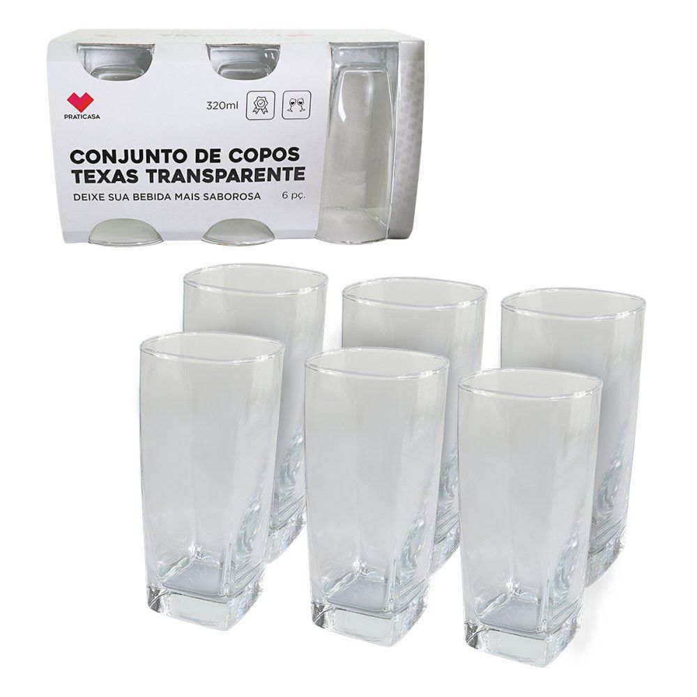 Jogo 6 Copos Quadrado Texas Vidro 290ml - Imagem 4