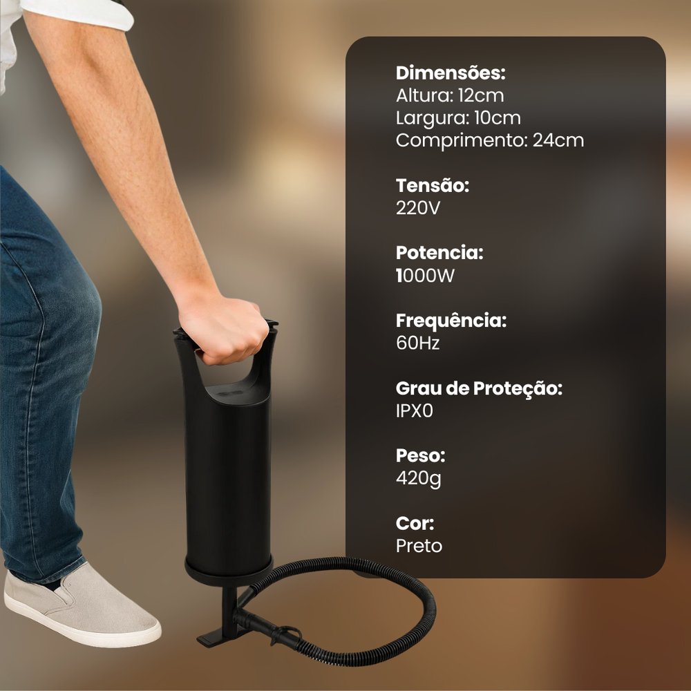 Bomba de Ar Manual Para Infláveis Reforçada 2 Estágios Alta Pressão 120cm - Imagem 4