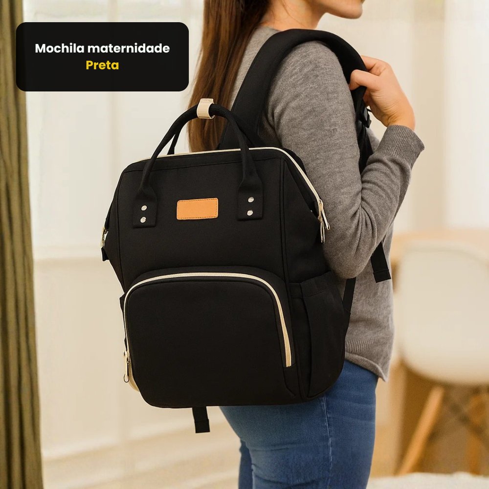 Mochila Maternidade Preta Grande Antifurto com Bolsos Térmicos e Compartimento Mamadeira - Imagem 5
